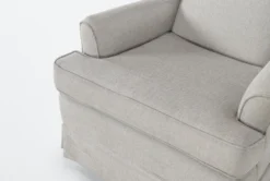 Bailey Linen Flare Arm Wing Skirted Swivel Glider -Furniluxe 244534 natural fabric accent chair detail 44