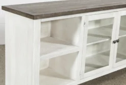 Dixon White 84" TV Stand With Glass Doors -Furniluxe 244783 white wood 84 inch tv stand 4