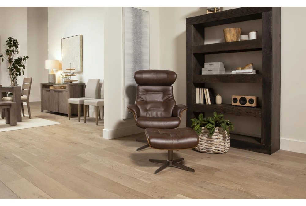 Amala Brown Leather Reclining Swivel Chair With Adjustable Headrest And Ottoman 10 Amala Brown Leather Reclining Swivel Chair With Adjustable Headrest And Ottoman - Image 8