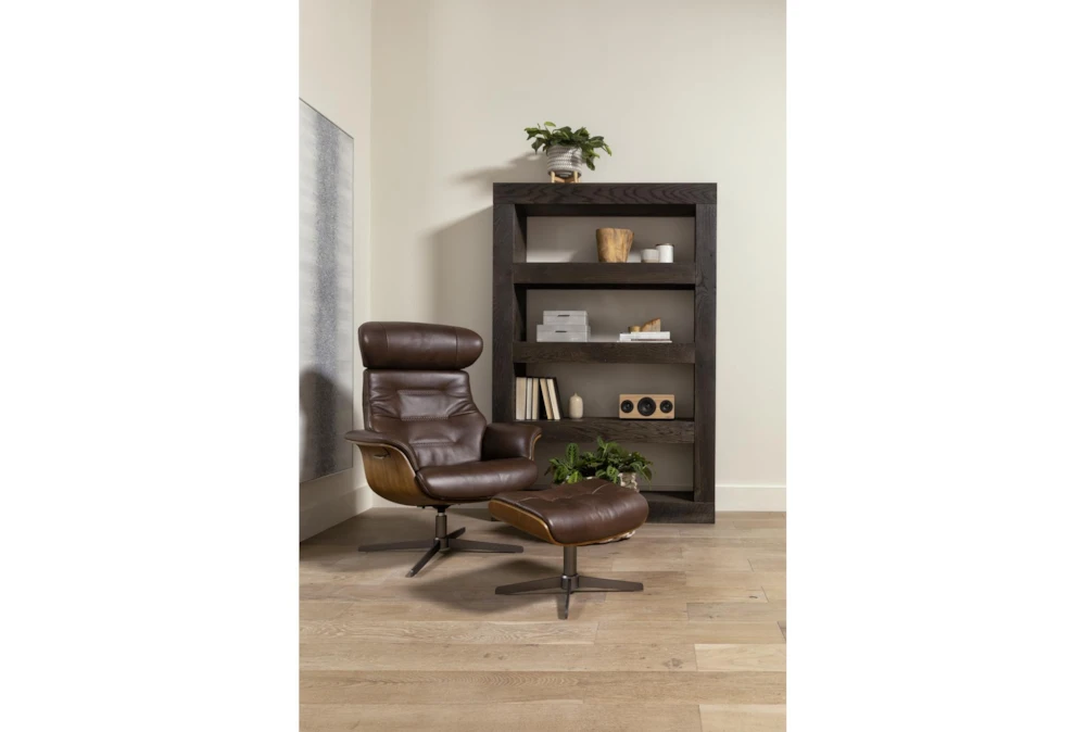 Amala Brown Leather Reclining Swivel Chair With Adjustable Headrest And Ottoman 11 Amala Brown Leather Reclining Swivel Chair With Adjustable Headrest And Ottoman - Image 9