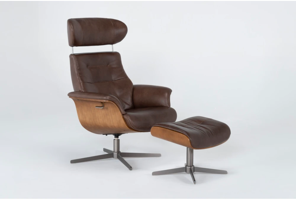 Amala Brown Leather Reclining Swivel Chair With Adjustable Headrest And Ottoman 6 Amala Brown Leather Reclining Swivel Chair With Adjustable Headrest And Ottoman - Image 4