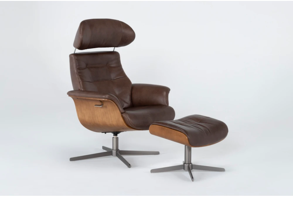Amala Brown Leather Reclining Swivel Chair With Adjustable Headrest And Ottoman 7 Amala Brown Leather Reclining Swivel Chair With Adjustable Headrest And Ottoman - Image 5