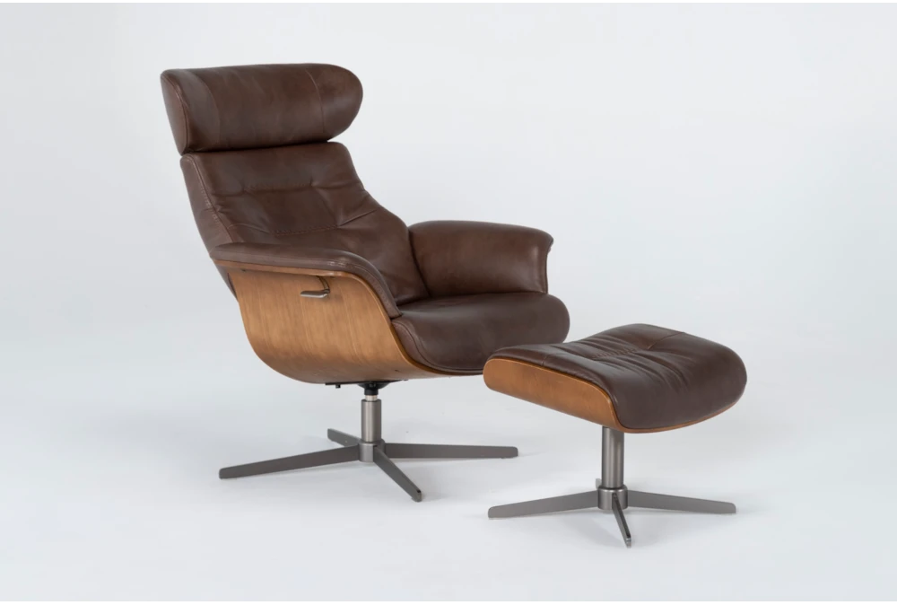 Amala Brown Leather Reclining Swivel Chair With Adjustable Headrest And Ottoman 8 Amala Brown Leather Reclining Swivel Chair With Adjustable Headrest And Ottoman - Image 6