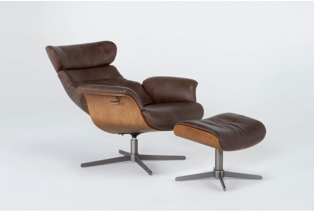 Amala Brown Leather Reclining Swivel Chair With Adjustable Headrest And Ottoman 9 Amala Brown Leather Reclining Swivel Chair With Adjustable Headrest And Ottoman - Image 7