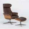 Amala Brown Leather Reclining Swivel Chair With Adjustable Headrest And Ottoman -Furniluxe 246957 brown leather chair and ottoman set v2 signature 01