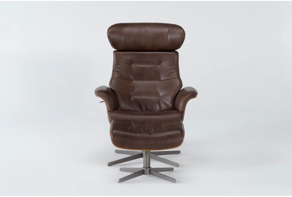 Amala Brown Leather Reclining Swivel Chair With Adjustable Headrest And Ottoman 4 Amala Brown Leather Reclining Swivel Chair With Adjustable Headrest And Ottoman - Image 2