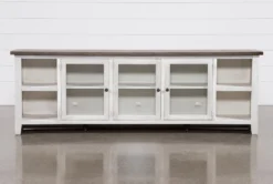 Dixon White 97" Tv Stand With Glass Doors -Furniluxe 254088 white wood media console front 02