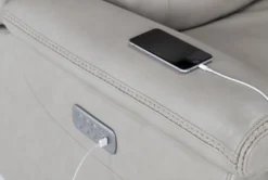 Serena Taupe Leather Power Recliner With Power Headrest, Lumbar & USB -Furniluxe 256702 brown leather wallaway detail 45