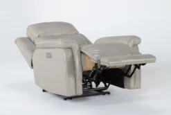 Serena Taupe Leather Power Recliner With Power Headrest, Lumbar & USB -Furniluxe 256702 brown leather wallaway recline 24