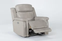 Serena Taupe Leather Power Recliner With Power Headrest, Lumbar & USB -Furniluxe 256702 brown leather wallaway side 19