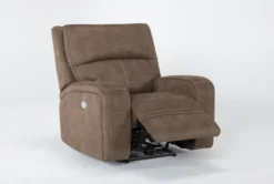 Palmer Brown Power Recliner With Power Headrest & USB -Furniluxe 268373 brown polyester recliner side 19