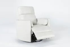Rayna Ivory Leather Power Swivel Gider Recliner With Built-In Battery & USB -Furniluxe 270931 beige leather swivel glider side 19