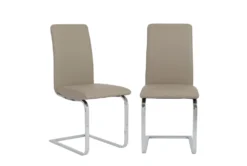 Taupe Faux Leather And Stainless Steel Cantilever Side Chair-Set Of 2