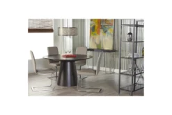 Taupe Faux Leather And Stainless Steel Cantilever Side Chair-Set Of 2 -Furniluxe 271518 brown leather dining chair detail 48