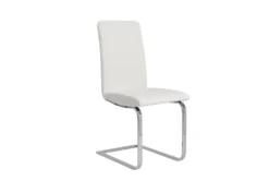 White Faux Leather And Stainless Steel Cantilever Side Chair-Set Of 2 -Furniluxe 271519 white leather dining chair detail 44