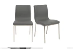 Grey Faux Leather And Brushed Steel Side Chair-Set Of 2 -Furniluxe 271673 grey leather dining chair detail 46