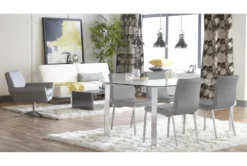 Grey Faux Leather And Brushed Steel Side Chair-Set Of 2 -Furniluxe 271673 grey leather dining chair detail 51