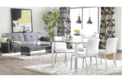 White Faux Leather And Brushed Steel Side Chair-Set Of 2 -Furniluxe 271675 white leather dining chair detail 45