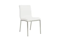 White Faux Leather And Brushed Steel Side Chair-Set Of 2