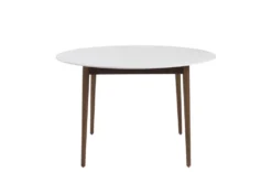 Newport White 47" Round Dining Table With Dark Walnut Base -Furniluxe 271683 white wood dining table detail 45
