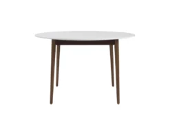 Newport White 47" Round Dining Table With Dark Walnut Base -Furniluxe 271683 white wood dining table detail 47