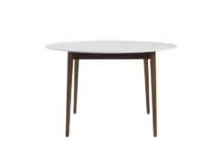 Newport White 47" Round Dining Table With Dark Walnut Base