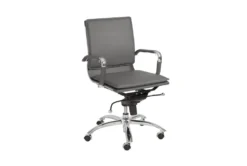 Skagen Grey Faux Leather And Chrome Low Back Desk Chair -Furniluxe 271924 grey leather office chair detail 44