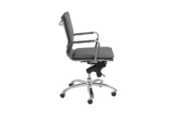 Skagen Grey Faux Leather And Chrome Low Back Desk Chair -Furniluxe 271924 grey leather office chair detail 45