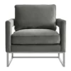Evelyn Grey Velvet Silver Frame Accent Chair -Furniluxe 277104 grey fabric accent chair front 02
