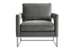 Evelyn Grey Velvet Silver Frame Accent Chair