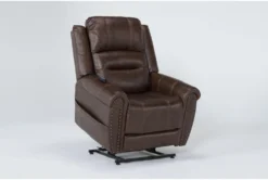 Oscar Saddle Power Lift Recliner With Power Headrest, Lumbar & USB -Furniluxe 286169 brown fabric lift detail 44