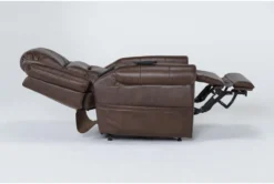 Oscar Saddle Power Lift Recliner With Power Headrest, Lumbar & USB -Furniluxe 286169 brown fabric lift detail 45