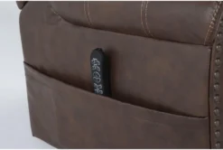 Oscar Saddle Power Lift Recliner With Power Headrest, Lumbar & USB -Furniluxe 286169 brown fabric lift detail 46