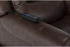 Oscar Saddle Power Lift Recliner With Power Headrest, Lumbar & USB -Furniluxe 286169 brown fabric lift detail 47
