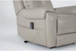 Carl Taupe Leather Power Lift Recliner With Power Headrest & Heat -Furniluxe 286565 brown leather lift detail 45
