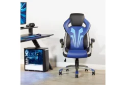 Optimus Blue/Black Gaming Chair With Flip Up Padded Armrests -Furniluxe 289881 blue polyurethane gaming chair room 85
