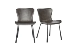 Eliza Dining Chair Dk Gray Baseball Stitching, Powder Coated Steel Legs Set Of 2 -Furniluxe 294675 grey leather dining chair detail 48