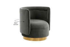 Clarke Dark Grey Velvet Swivel Accent Chair -Furniluxe 294785 grey fabric swivel detail 45