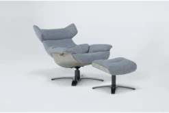 Raiden Blue Reclining Swivel Chair & Ottoman -Furniluxe 300129 blue fabric chair and ottoman set recline 23