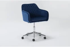 Cassandra Navy Velvet Rolling Office Chair -Furniluxe 301763 blue velvet office chair side 19