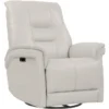 Crew Ivory Leather Power Cordless Swivel Glider Rocker Recliner With Power Headrest & USB -Furniluxe 302796 white leather swivel glider recliner signature 01