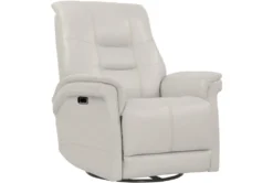 Crew Ivory Leather Power Cordless Swivel Glider Rocker Recliner With Power Headrest & USB