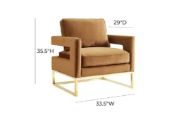 Evelyn Cognac Velvet Accent Chair -Furniluxe 304040 brown fabric accent chair front 02