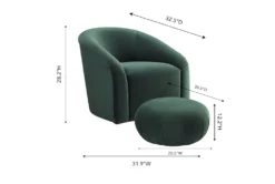 Maisy Forest Green Velvet Accent Chair + Ottoman Set -Furniluxe 304108 green fabric accent chair front 02