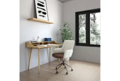 Mayfield Ivory Fabric & Brown Faux Leather Office Chair -Furniluxe 304220 beige leather office chair detail 50