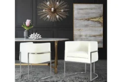 Elle Cream Velvet Dining Chair With Silver Leg -Furniluxe 304640 white fabric dining chair room 85