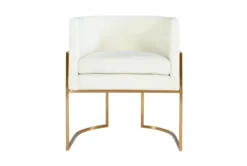 Elle Cream Velvet Dining Chair With Gold Leg -Furniluxe 304641 white fabric dining chair front 02