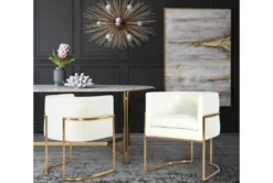 Elle Cream Velvet Dining Chair With Gold Leg -Furniluxe 304641 white fabric dining chair room 85