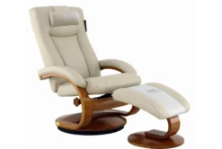 Boden Beige Faux Leather Reclining Swivel Chair And Ottoman With Pillow