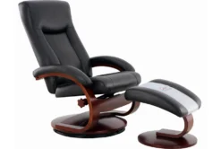 Boden Black Leather Reclining Swivel Chair And Ottoman